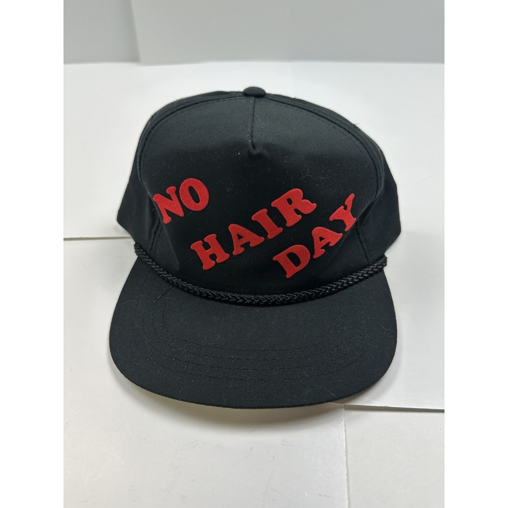 Vintage "No Hair Day" SnapBack Cap Black Adjustable Hat Funny